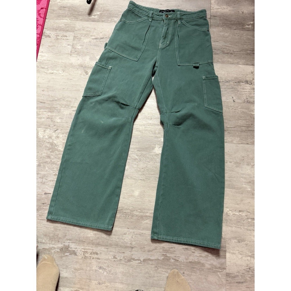 Lioness Miami Vice High Rise Loose Fit Cargo Carpenter Jeans Small Green A4-0017